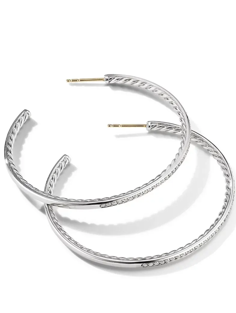 Pavé Hoop Earrings In Sterling Silver With Diamonds