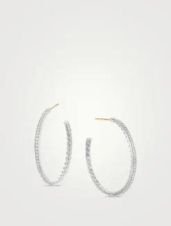 Pavé Hoop Earrings In Sterling Silver With Diamonds