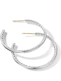 Pavé Hoop Earrings In Sterling Silver With Diamonds