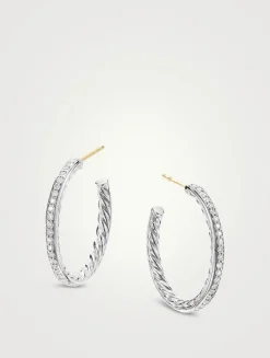 Pavé Hoop Earrings In Sterling Silver With Diamonds
