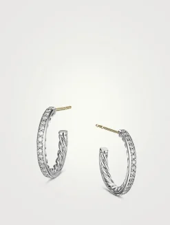 Pavé Hoop Earrings In Sterling Silver With Diamonds