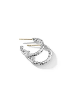 Pavé Hoop Earrings In Sterling Silver With Diamonds
