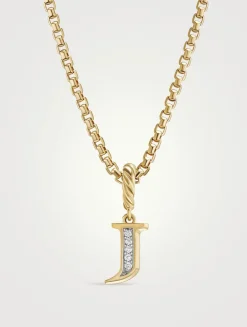 Pavé J Initial Pendant In 18k Yellow Gold With Diamonds