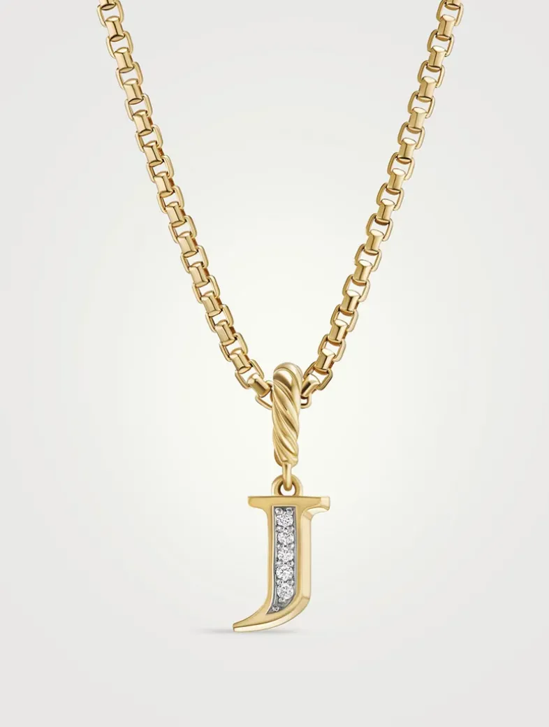 Pavé J Initial Pendant In 18k Yellow Gold With Diamonds