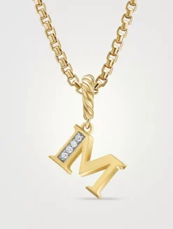 Pavé M Initial Pendant In 18k Yellow Gold With Diamonds