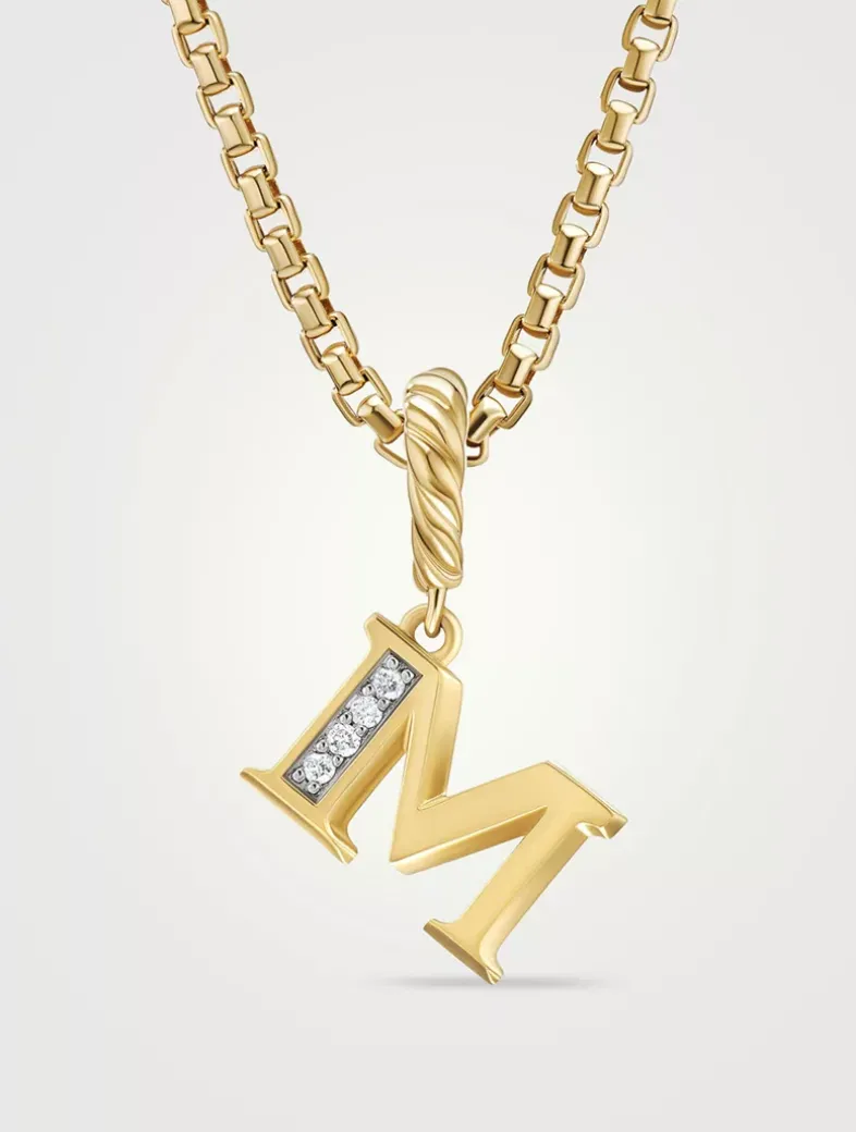 Pavé M Initial Pendant In 18k Yellow Gold With Diamonds
