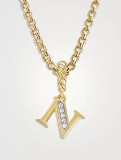 Pavé N Initial Pendant In 18k Yellow Gold With Diamonds