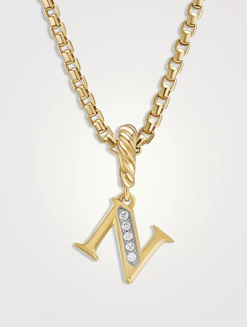 Pavé N Initial Pendant In 18k Yellow Gold With Diamonds