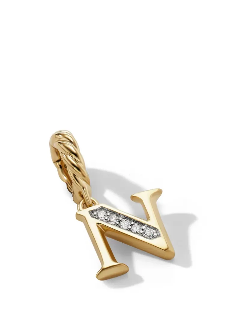 Pavé N Initial Pendant In 18k Yellow Gold With Diamonds