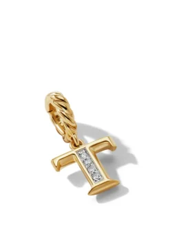 Pavé T Initial Pendant In 18k Yellow Gold With Diamonds