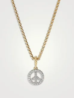 Peace Sign Amulet In 18k Yellow Gold With Pavé Diamonds