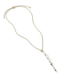 Pearl And Pavé Y Necklace In 18k Yellow Gold With Diamonds