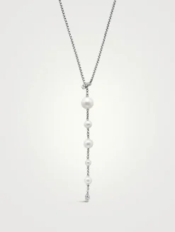 Pearl And Pavé Y Necklace In Sterling Silver With Pearls And Diamonds