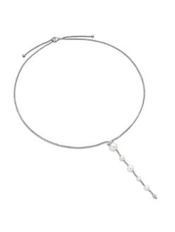 Pearl And Pavé Y Necklace In Sterling Silver With Pearls And Diamonds