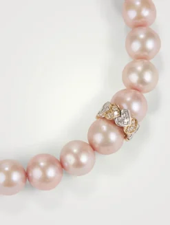 Pearl Bracelet With White And Yellow 14K Gold Diamond Heart Rondelle