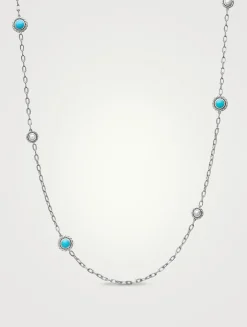 Pearl Classics Station Chain Necklace In Sterling Silver With Turquoise, 4mm