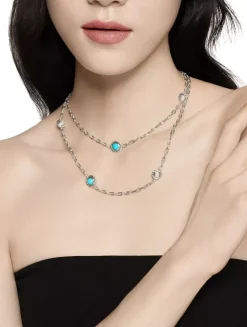 Pearl Classics Station Chain Necklace In Sterling Silver With Turquoise, 4mm