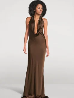 Pearl Satin Halter Gown