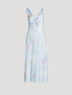 Perri Satin Midi Dress In Floral Print