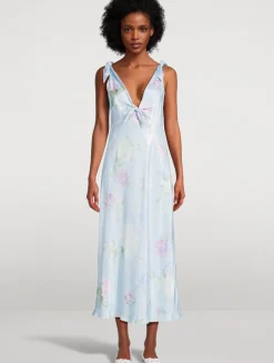 Perri Satin Midi Dress In Floral Print
