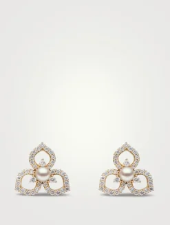 Petal 18K Gold Akoya Pearl Earrings With Diamonds