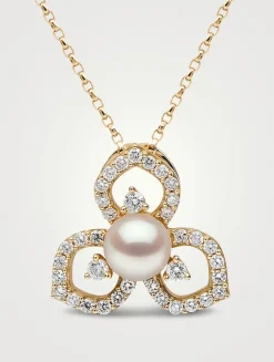 Petal 18K Gold Akoya Pearl Necklace With Diamonds