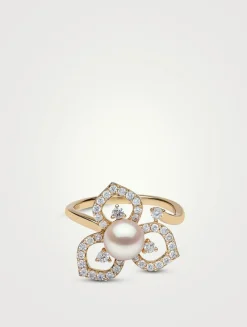 Petal 18K Gold Akoya Pearl And Diamond Ring