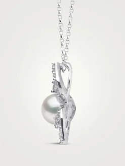 Petal 18K White Gold Akoya Pearl Necklace With Diamonds