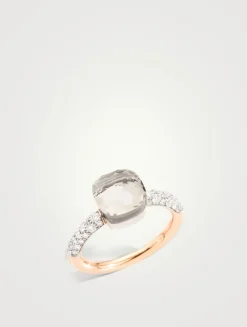 Petit Nudo 18K Rose And White Gold Ring With White Topaz And Diamonds