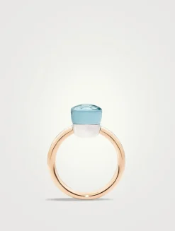 Petit Nudo 18K Rose And White Gold Ring With Sky Blue Topaz