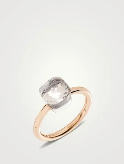 Petit Nudo 18K Rose And White Gold Ring With White Topaz