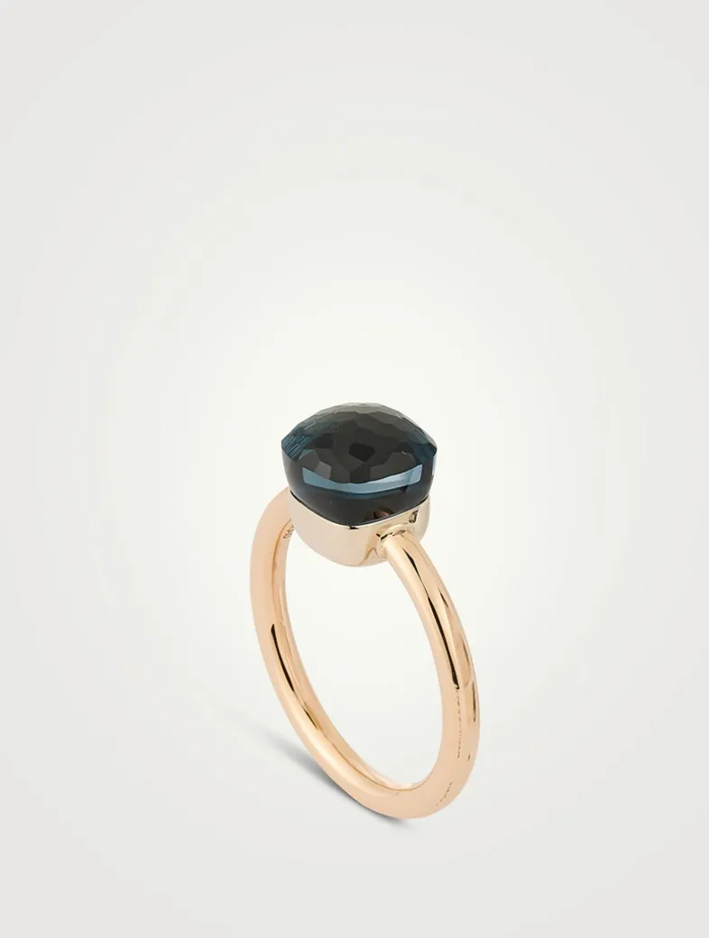 Petit Nudo 18K Rose And White Gold Ring With London Blue Topaz