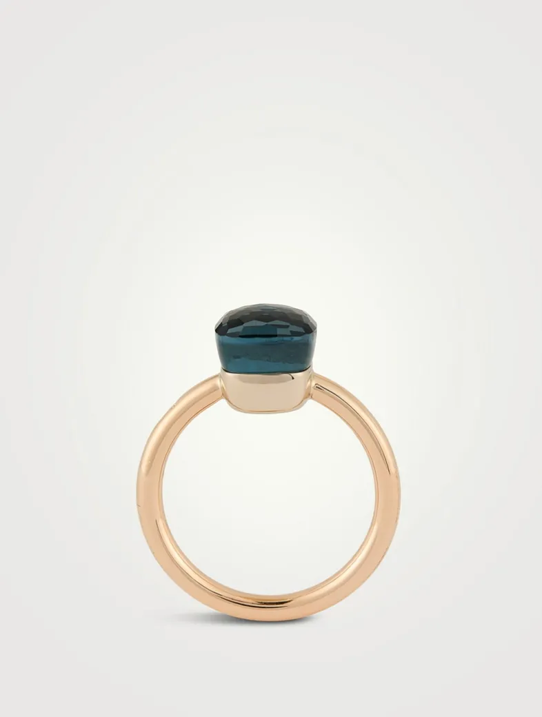 Petit Nudo 18K Rose And White Gold Ring With London Blue Topaz