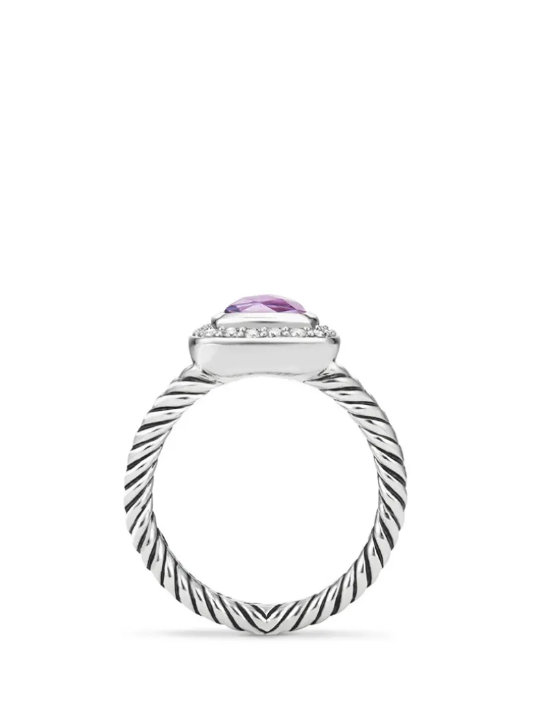 Petite Albion® Ring In Sterling Silver With Black Onyx And Pavé Diamonds