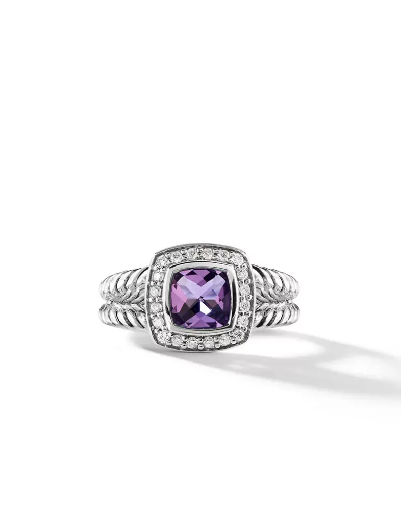 Petite Albion® Ring In Sterling Silver With Black Onyx And Pavé Diamonds