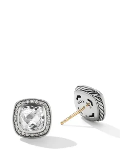 Petite Albion® Stud Earrings In Sterling Silver With Black Onyx And Pavé Diamonds