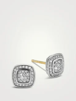 Petite Albion® Stud Earrings In Sterling Silver With Pavé Diamonds