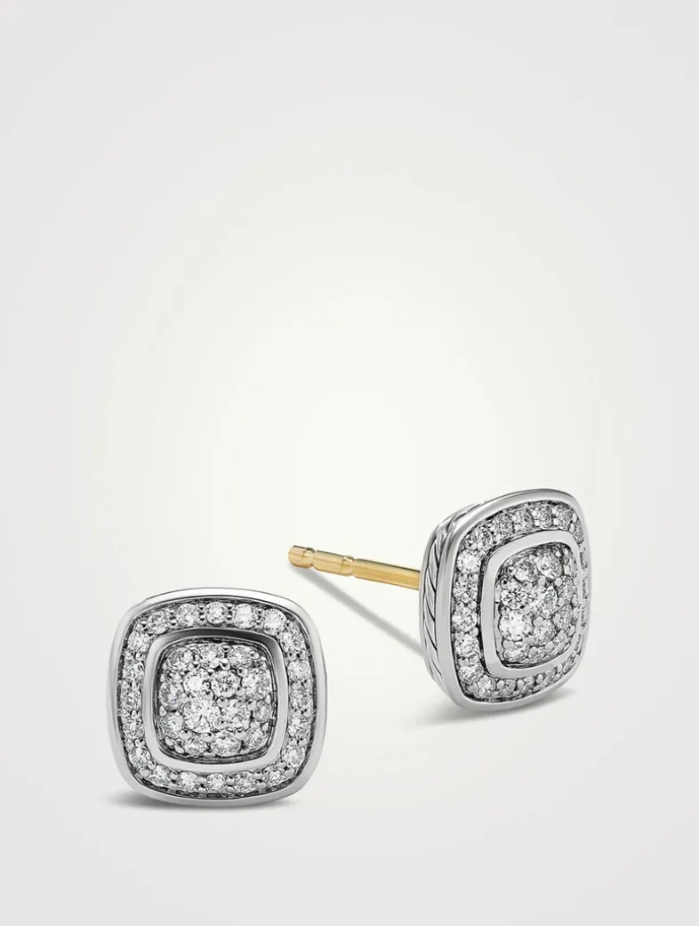 Petite Albion® Stud Earrings In Sterling Silver With Pavé Diamonds