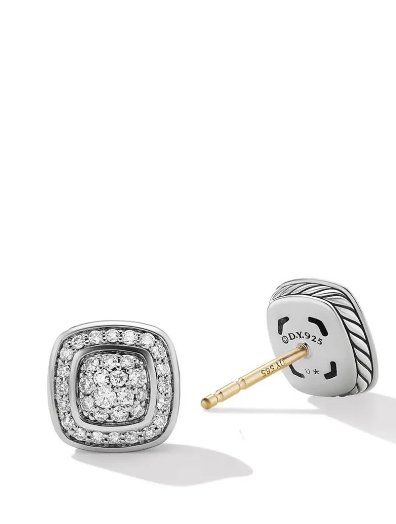 Petite Albion® Stud Earrings In Sterling Silver With Pavé Diamonds
