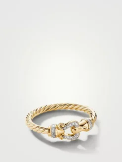 Petite Buckle Ring In 18k Yellow Gold With Pavé Diamonds