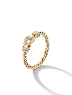 Petite Buckle Ring In 18k Yellow Gold With Pavé Diamonds