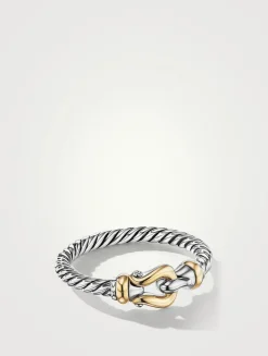 Petite Buckle Ring In Sterling Silver With 18k Yellow Gold