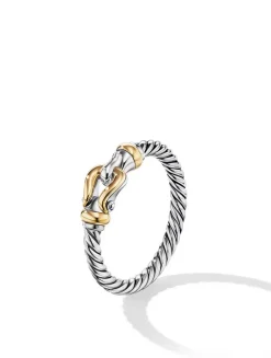 Petite Buckle Ring In Sterling Silver With 18k Yellow Gold