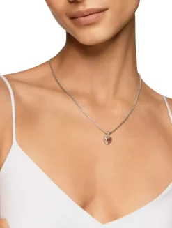 Petite Cable Heart Pendant Necklace In Sterling Silver With 14k Yellow Gold And Rhodolite Garnet, 17.1mm