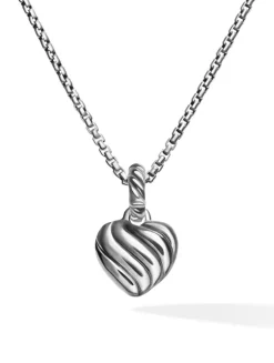 Petite Cable Heart Pendant Necklace In Sterling Silver With 14k Yellow Gold And Rhodolite Garnet, 17.1mm