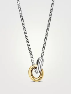 Petite Cable Linked Necklace In Sterling Silver With 14k Yellow Gold, 15mm