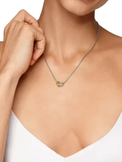 Petite Cable Linked Necklace In Sterling Silver With 14k Yellow Gold, 15mm