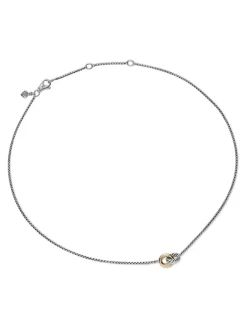 Petite Cable Linked Necklace In Sterling Silver With 14k Yellow Gold, 15mm