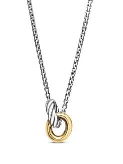 Petite Cable Linked Necklace In Sterling Silver With 14k Yellow Gold, 15mm