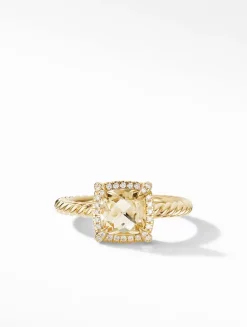 Petite Chatelaine® Pavé Bezel Ring In 18k Yellow Gold With Hampton Blue Topaz And Diamonds